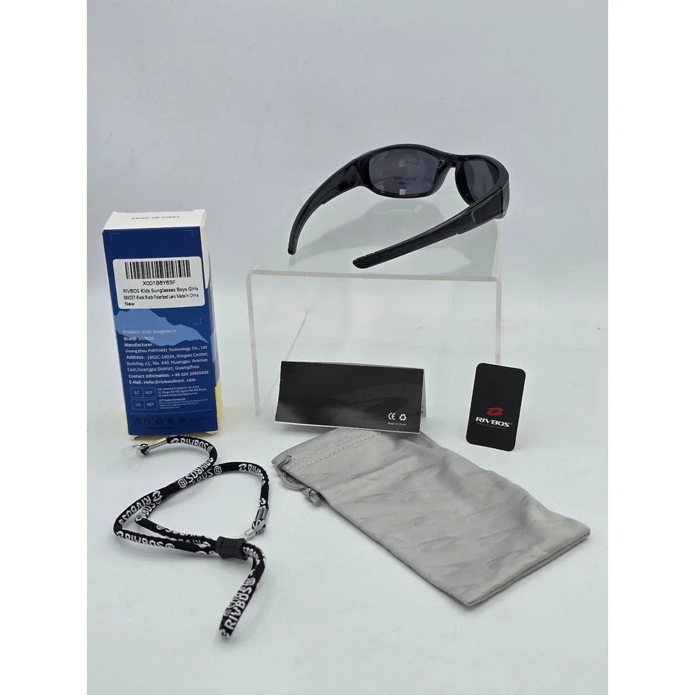 RIVBOS Sunglasses Kids 52mm Black Polarized Sport RBK037 - New